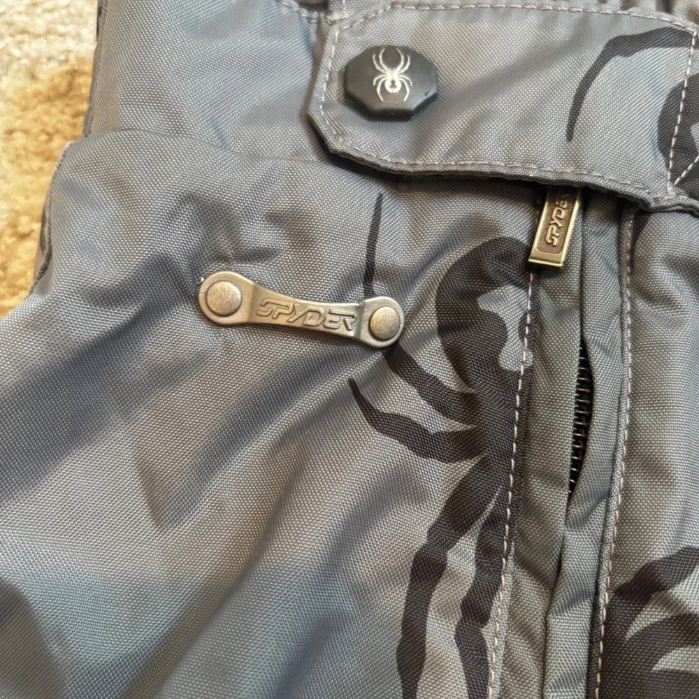 Spyder Men Grey Black Spider Print Thinsulate Insulated Ski Bib Shorts‎ Size M